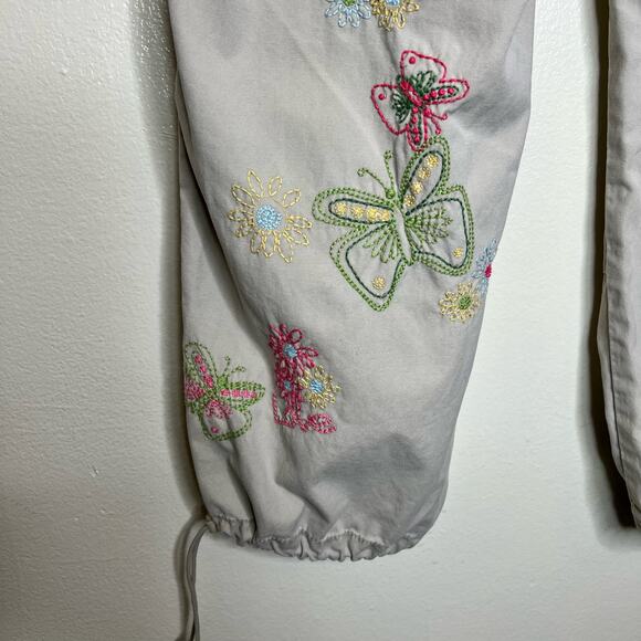 Y2K Express Precision Fit Cargo Pants 12 Embroidered Floral Crop Beige Vintage - Picture 5 of 10